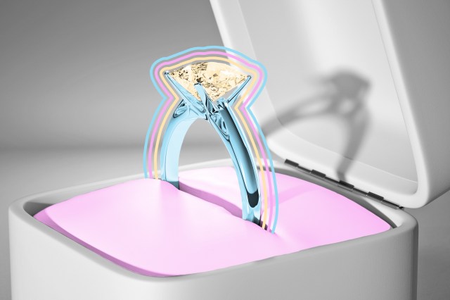 A large diamond ring presented in a box